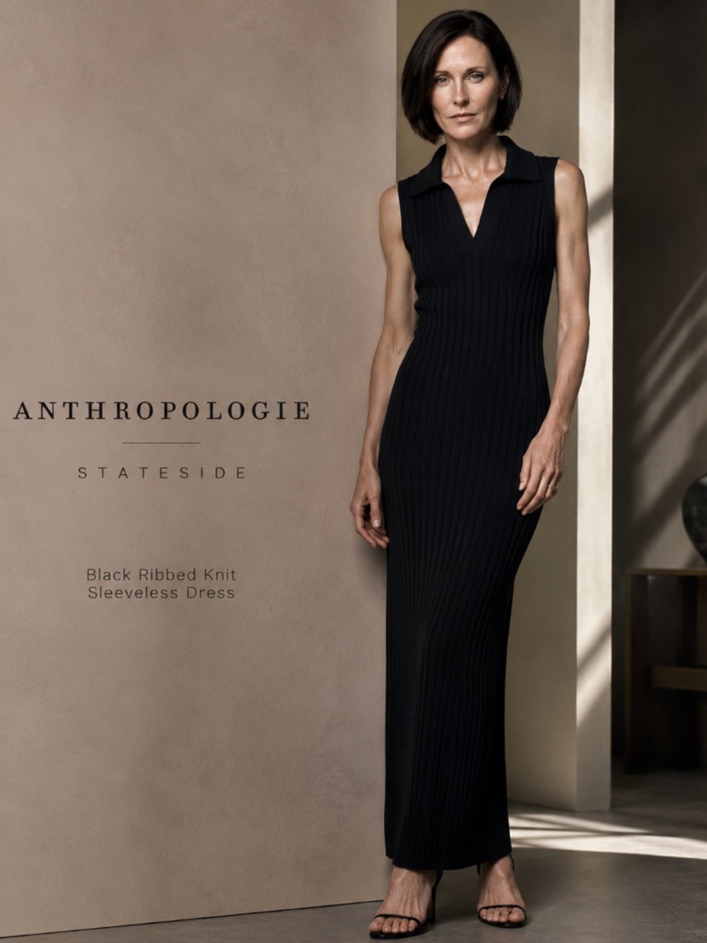 Anthropology Dress, Stateside Black Ribbed Knit Sleeveless, Size Small